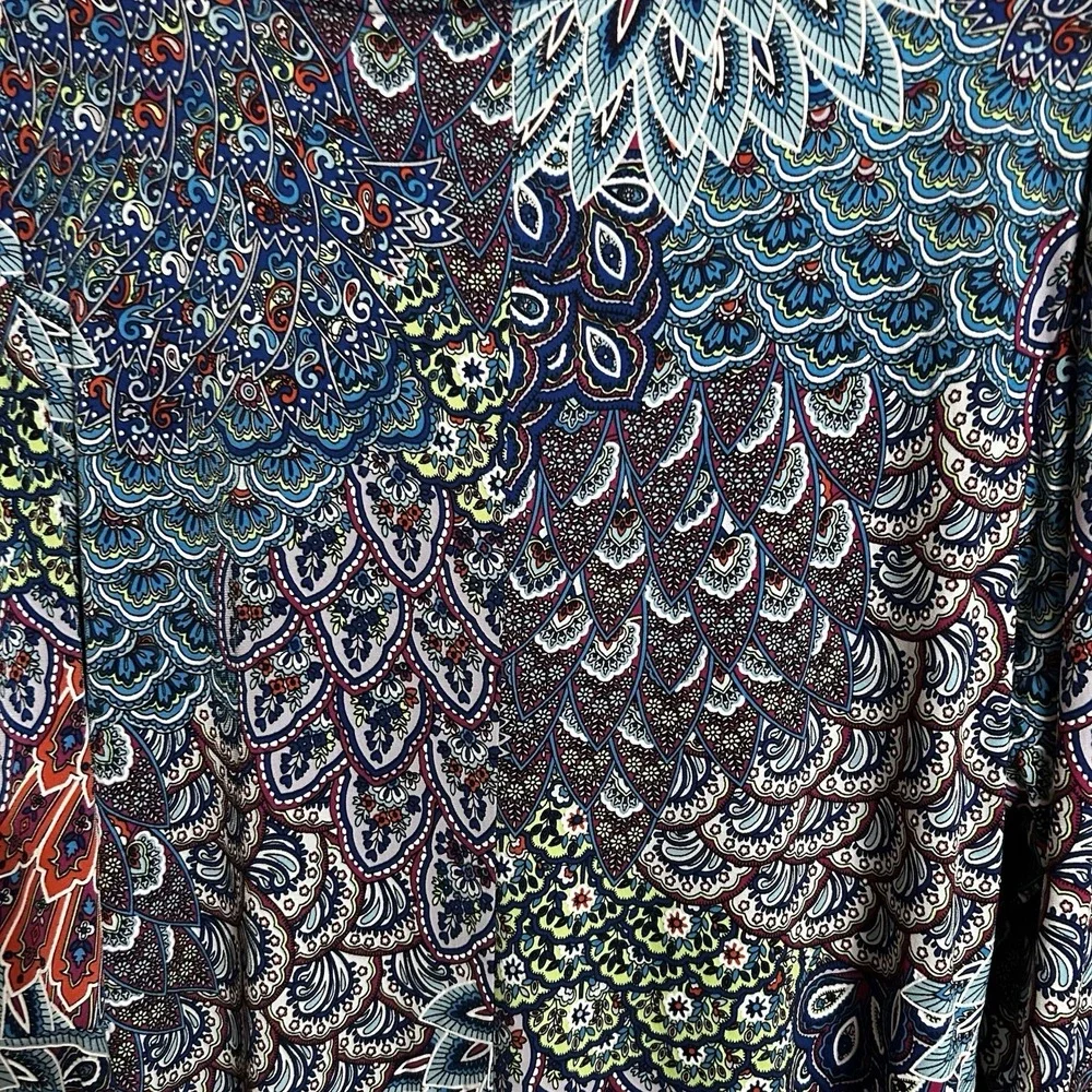 Dress Women's XL Multicolored Boho‎ Flowy Gypsy  Y2K Peacock Bell Sleeve NEW